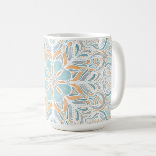 Strandabschnitt Wasserfarbe Mandala Kaffeetasse (VorderseiteRechts)