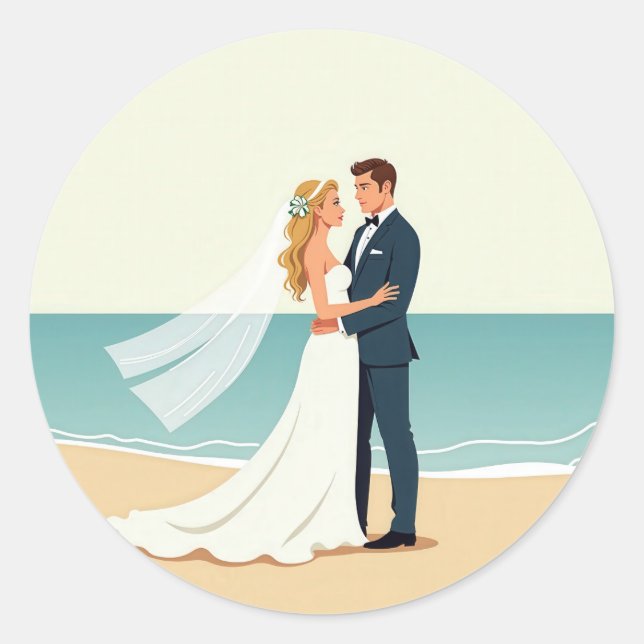 Strandaufkleber für Hochzeiten Runder Aufkleber (Vorderseite)