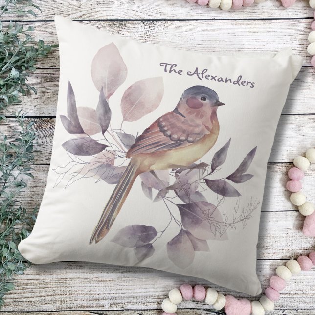 Strandbad Lido di Lugano Mit Monogramm Kissen (Watercolor Bird and Leaves Garden Art Monogrammed Name White Outdoor Pillow)