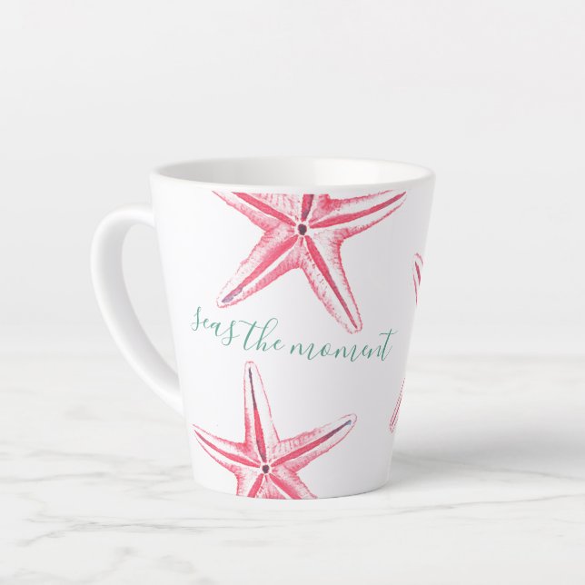 Strandbad Rosa Starfish Wasserfarbe Kunst Milchtasse (Linke Ecke)