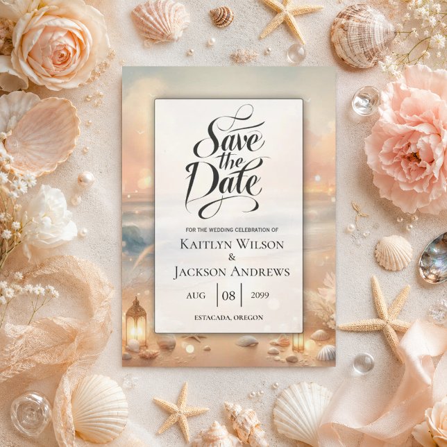 Strandbad Sparkle und Sonnenuntergang Hochzeit Save The Date (Von Creator hochgeladen)
