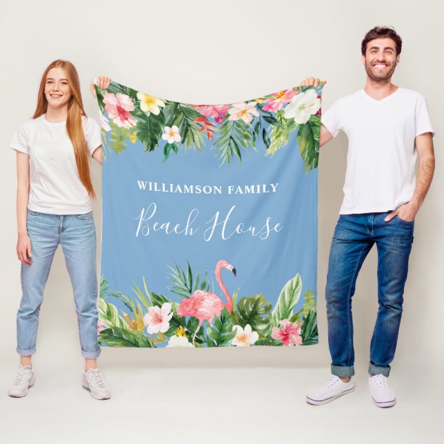 Strandbad Tropical Floral Family Beach House Blau Fleecedecke (Beispiel)