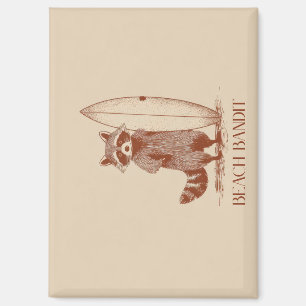 Strandbandit Waschbär Surfer – Lustiger Vintage Magnet