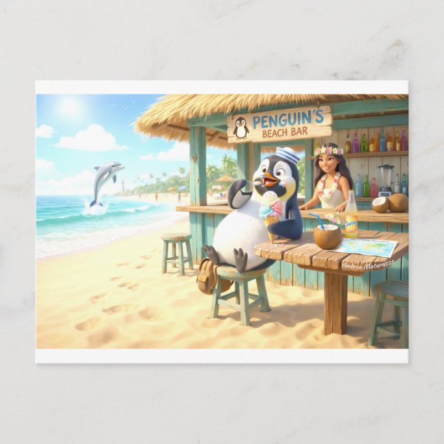 Strandbar des Pinguins Feiertagspostkarte (Vorderseite)