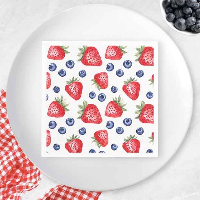 Strandbeere Gebirgsmuster Erdbeere Sommer Party Serviette (Watercolor Berries Pattern Strawberry Summer Party Napkins)