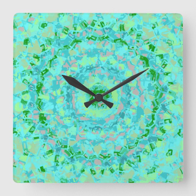 Strandblau und grün Abstrakt Quadratische Wanduhr (Vorderseite)