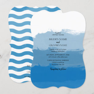Strandblaue Aquarell-Hochzeitskarten Einladung