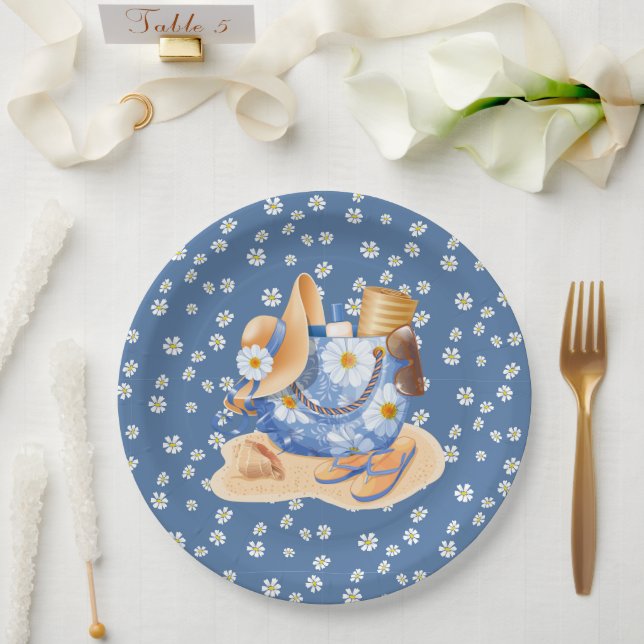 Strandblaue Daisy Pappteller (Hochzeit)