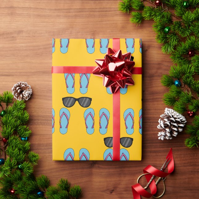 Strandblaue Flip Flops und schwarze Sonnenbrille Geschenkpapier (Feiertagsgeschenk)