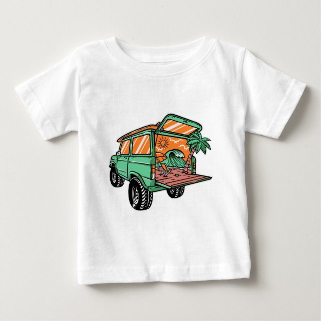 Strandblick in der Auto-Illustration Sommerspass Baby T-shirt (Vorderseite)