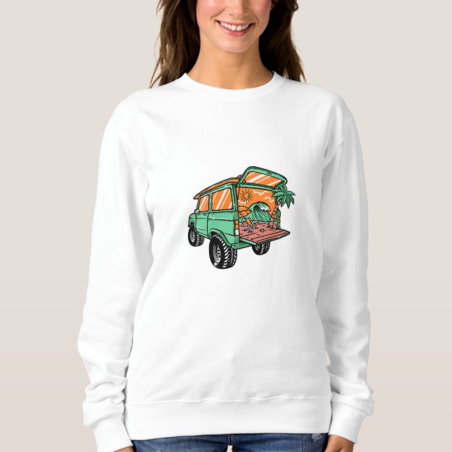 Strandblick in der Auto-Illustration Sommerspass Sweatshirt (Vorderseite)
