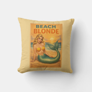 Strandblonde Pin-Up Meerjungfrau   Gelbe Retro-Küs Kissen