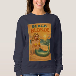 Strandblonde Pin-Up Meerjungfrau Kunst Retro Küste Sweatshirt