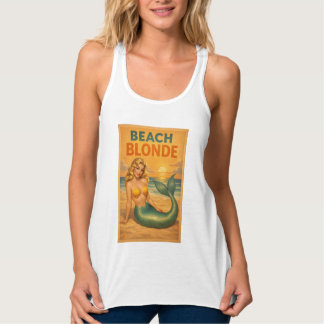 Strandblondine Pin-Up Meerjungfrau Kunst Retro Küs Tank Top