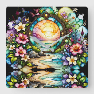 Strandblumen Portal Quadratische Wanduhr