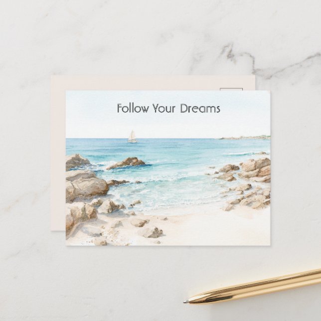 Strandboot Meerblick  Postkarte (Vorderseite/Rückseite Beispiel)