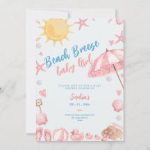 Strandbrise Mädchen rosa Babyparty-Einladung