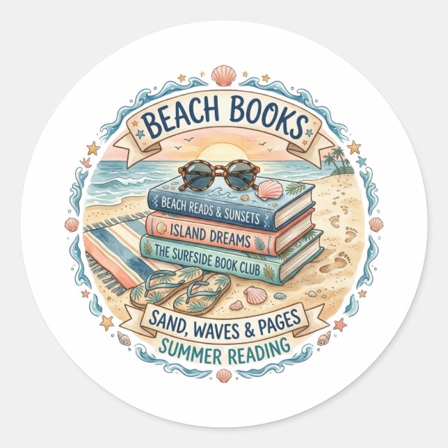 Strandbücher Sommerlesedesign  Runder Aufkleber (Vorderseite)