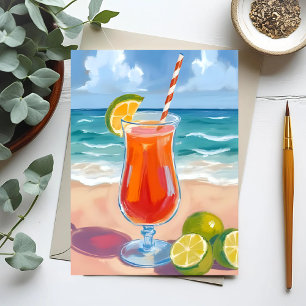 Strandcocktail   Ozeanwellen Aquarellmalerei Postkarte