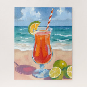 Strandcocktail Ozeanwellen Aquarellmalerei Puzzle