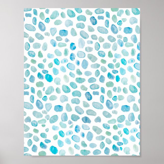 Stranddekor aus Meeresglas Kies Aquarellbilder Poster (Vorne)