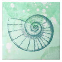 Stranddekor Spiralmuschel Blaue Wasserfarbe