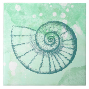 Stranddekor Spiralmuschel Blaue Wasserfarbe Fliese