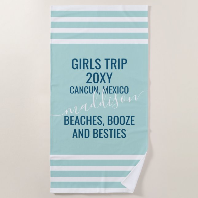 Strände Booze Besties Custom Aquamarin Girls Tour Strandtuch (Vorderseite)