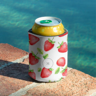 Strandfarbene Erdbeeren im Sommer mit Monogramm Dosenkühler