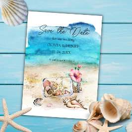 Strandfarbene Hochzeit von Seashells Save The Date