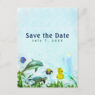 Strandfarbene Meerestiere Elegant Save the Date Ankündigungspostkarte