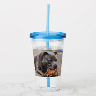 "Strandfreunde: Ein Staffy und sein Krabbenbegleit Acryltrinkbecher