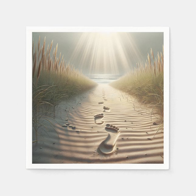 Strandfußabdrücke in Sand Serviette (Vorderseite)