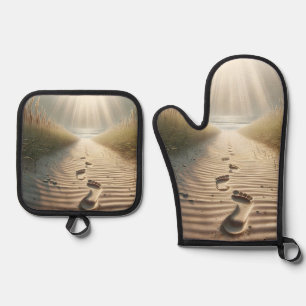Strandfußabdrücke mit Liegen Ofenhandschuh & Topflappen-Set