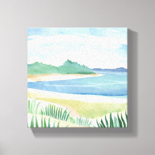Strandgras Bucht   Aquarell Ozean Küstenmeer Leinwanddruck