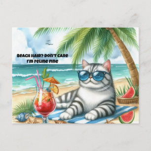 Strandhaare sind egal Feline Feine Katze Postkarte