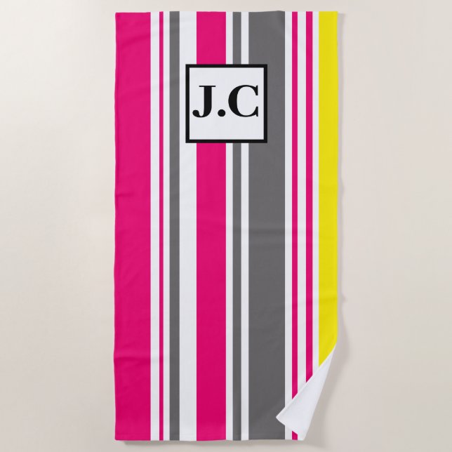 Strandhandtuch - Strandhütte Streifen in rosa (Vorderseite)