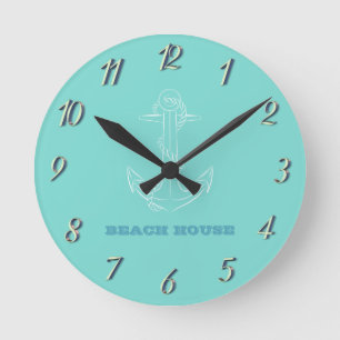 Strandhaus, Anker, Mintgrün Runde Wanduhr