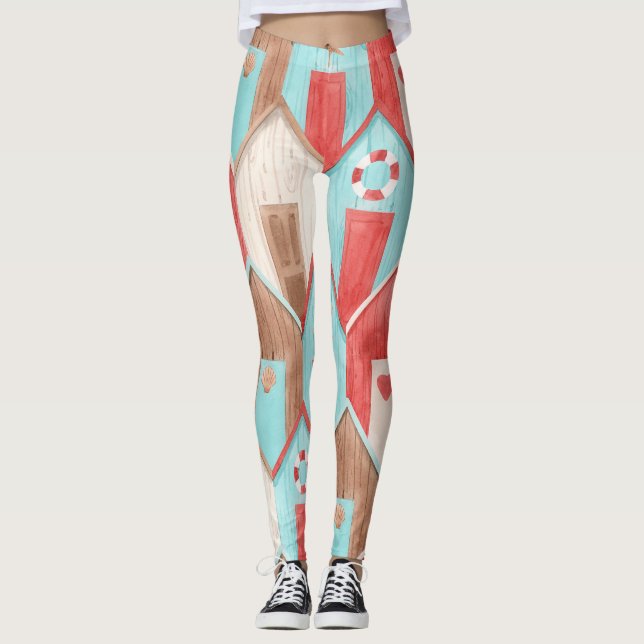 Strandhaus Aquarell: Retromuster. Leggings (Vorderseite)
