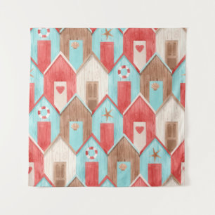 Strandhaus Aquarell: Retromuster. Wandteppich