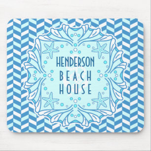 Strandhaus Art Deco Muschel und Fischgrätenmuster Mousepad