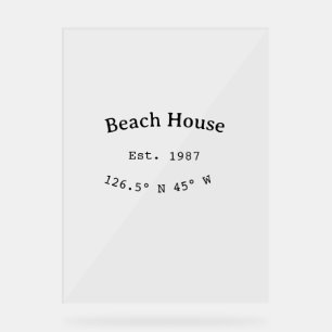 Strandhaus. Datum Jahr benutzerdefinierte Koordina Acrylschild