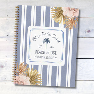Strandhaus-Gästebuch Blaue Streifen Coastal Boho  Notizbuch
