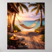 Strandhaus Hängematte Ozean Ästhetik Poster Erste