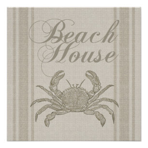 Strandhaus Krabbe Küste Küsten Vintage Poster