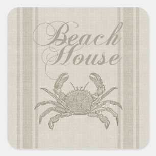 Strandhaus Krabbe Küste Küsten Vintage Quadratischer Aufkleber