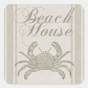 Strandhaus Krabbe Küste Küsten Vintage Quadratischer Aufkleber