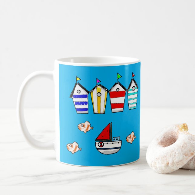 Strandhaus mit Meerwasser Kaffeetasse (Mit Donut)