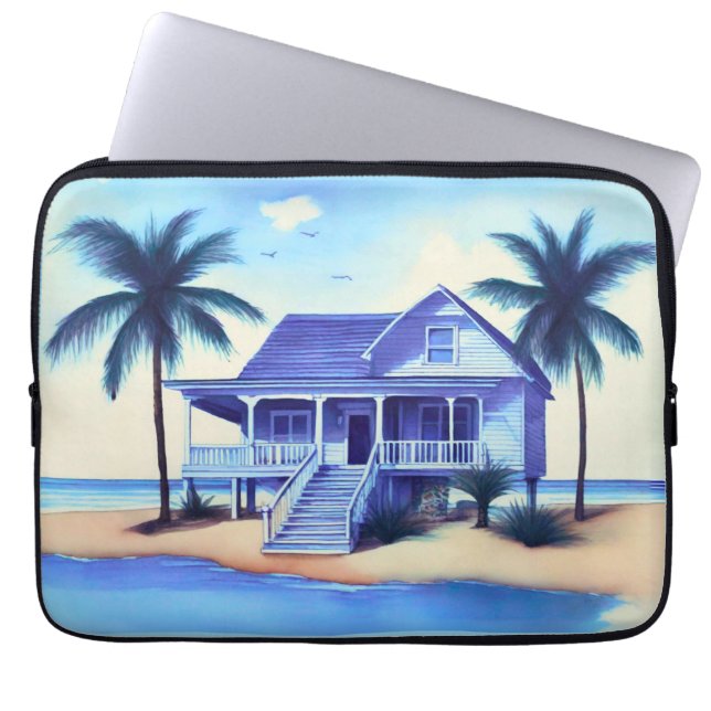 Strandhaus mit Palmen Laptopschutzhülle (Vorderseite)