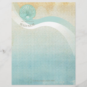 Strandhaus Muschel Aqua Blau ID623 Briefbogen